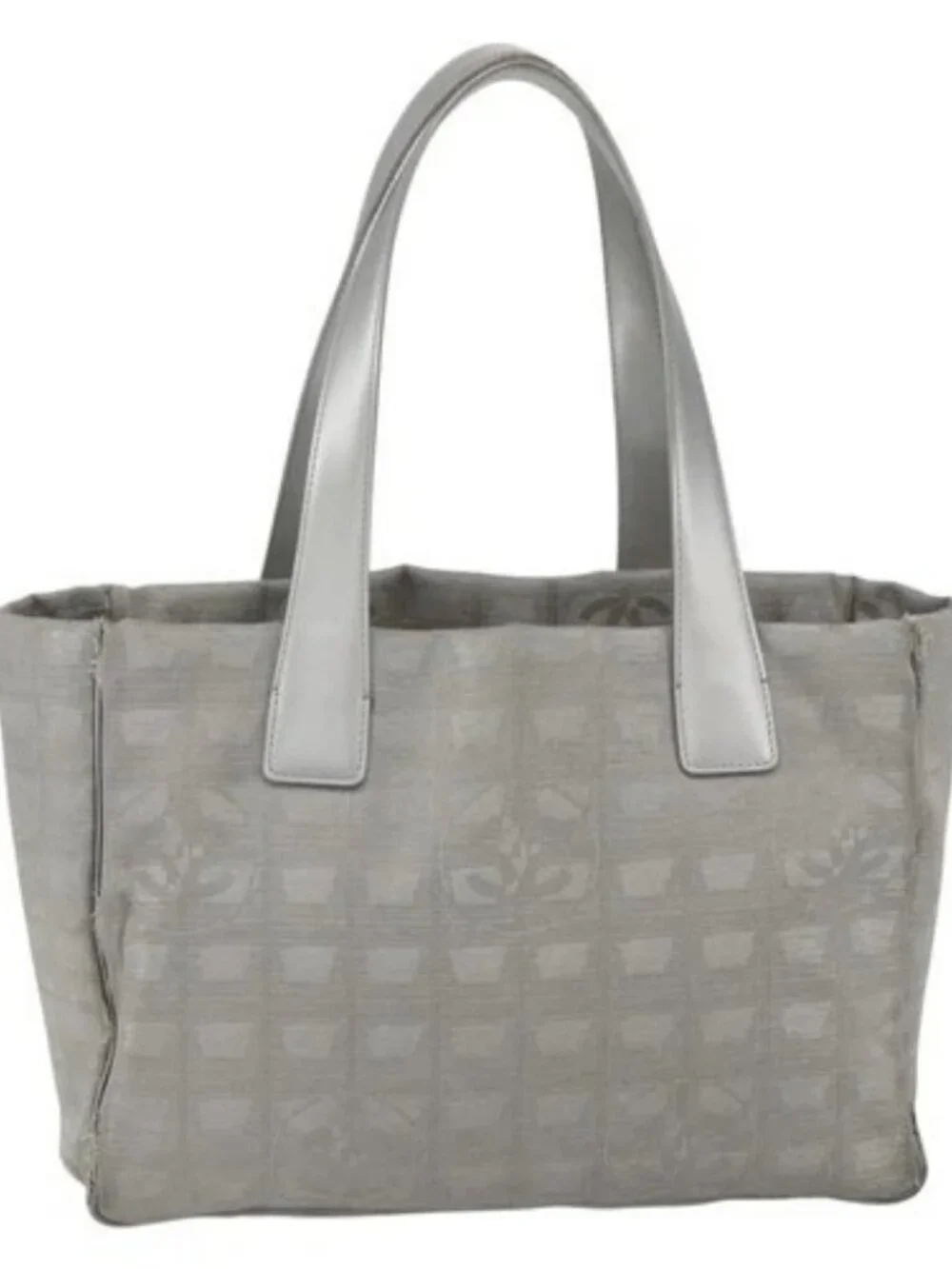 CHANEL New Travel line Tote Bag Silver CC Auth 164236